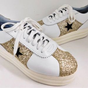 Chiara Ferragni Star Gold Glitter Platform Sneaker Sz 37/7